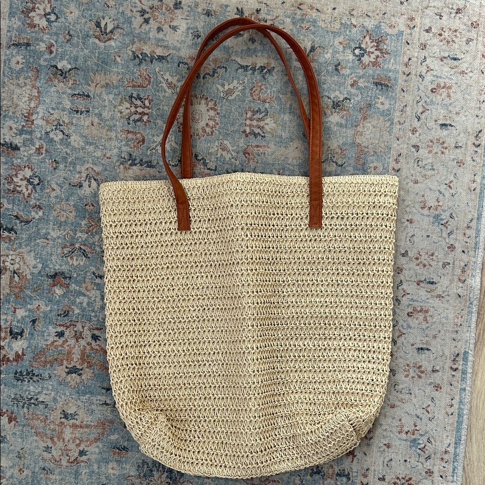 Elegant Cream Tote Bag with Brown Handles